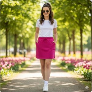 T by TALBOTS Pima Cotton Modal Blend Pull On Skirt w/ Drawstring & Pockets Sz Lp